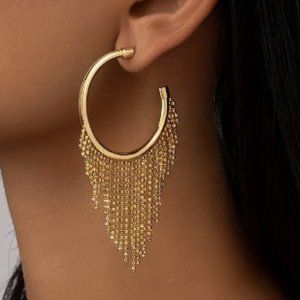 14k Gold Plated Tassel Hoop Earrings